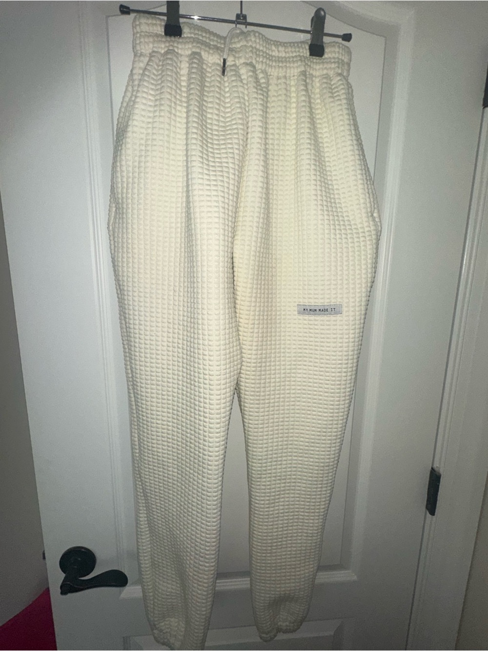 My Mum Made It Waffle Texture Cream Jogger Pants